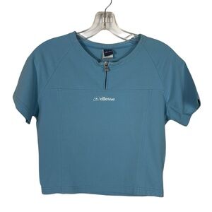 Ellesse Vintage Y2K Light Baby Blue Fitted Cropped Baby Tee Soccer Futbol Medium